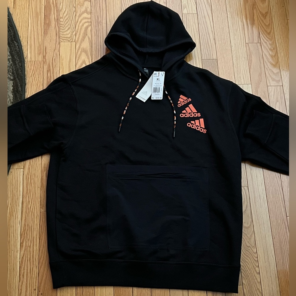 ADIDAS MENS BLACK & ORANGE HOODIE XL